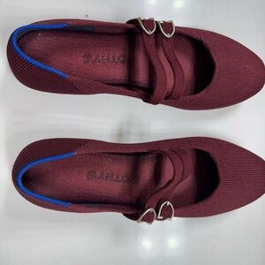 Rothy's Maroon Mary Jane Flats with Blue Accents